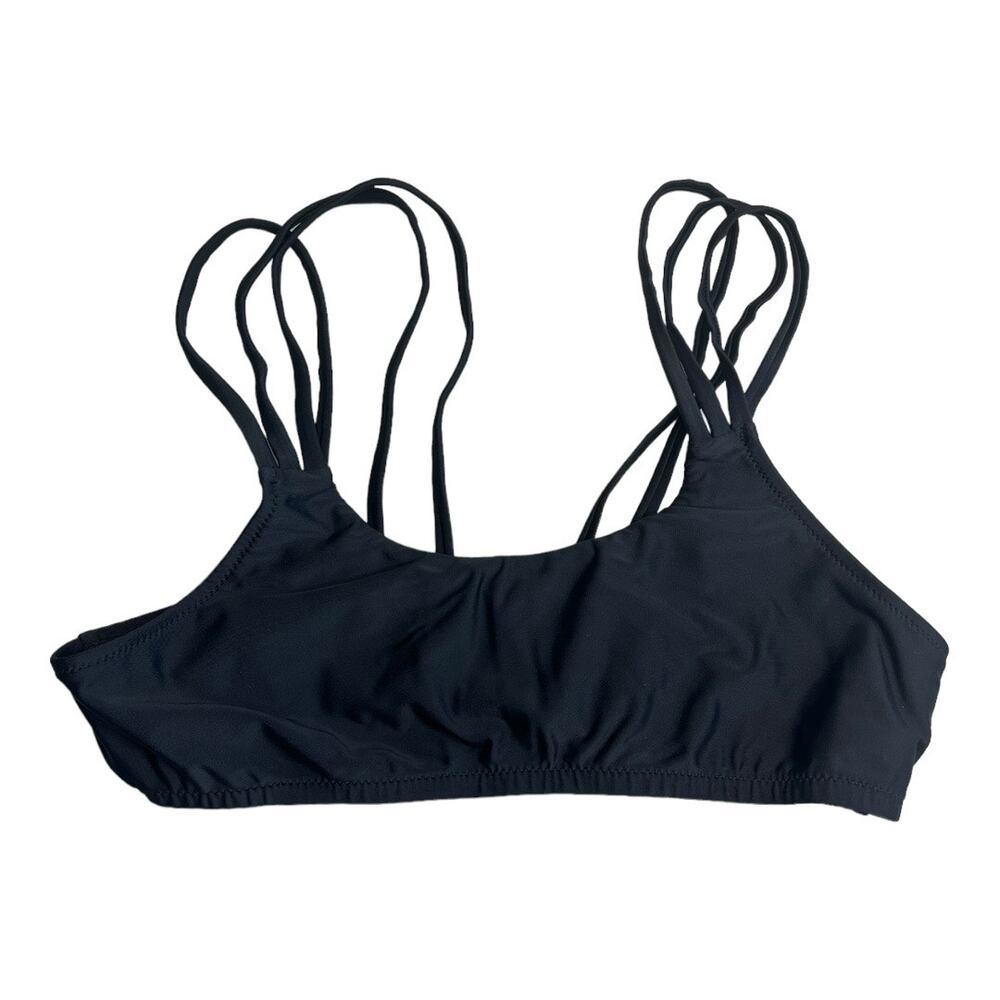 Mumu Mermaid black multi strappy caged back bikini top Medium NWOT